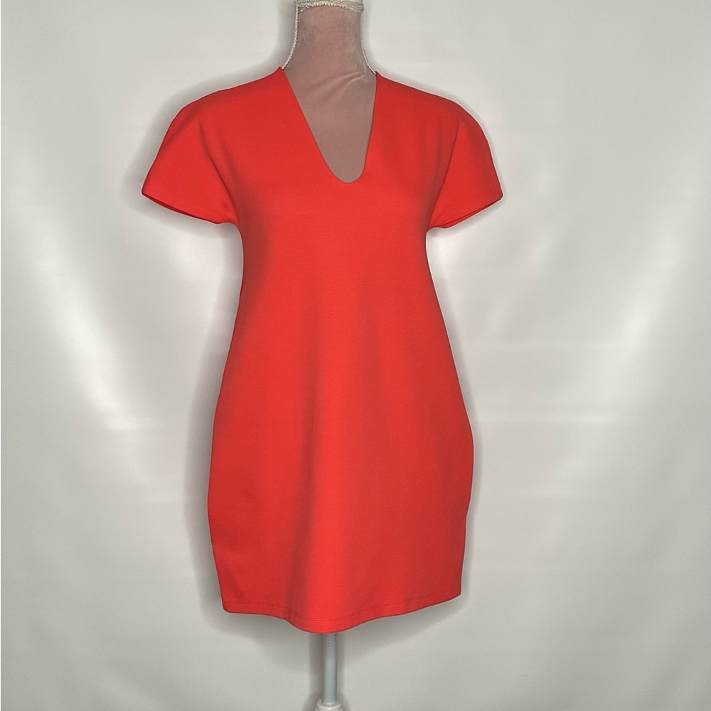 Jil Sander Coral V-neck Shift mini dress. Pockets! - Picture 2 of 9